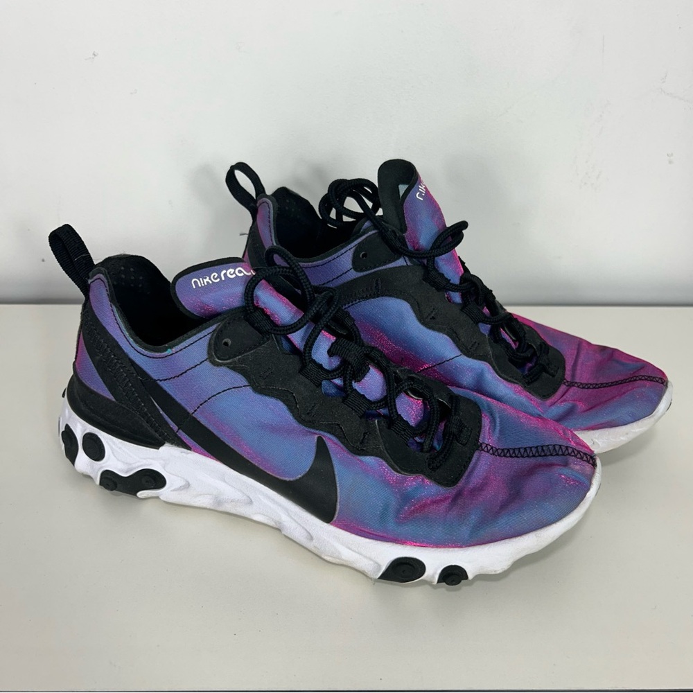 Nike React Element 55 Black and Purple Sneakers